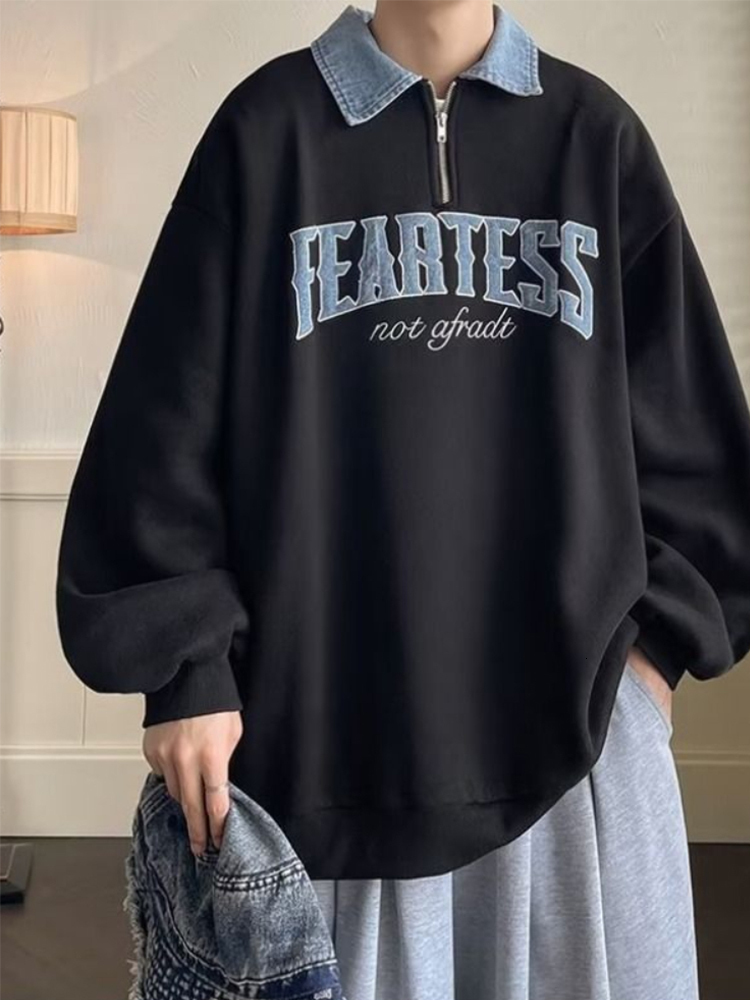 

Men's Hoodies Sweatshirts Gmiixder Vintage Lapel Sweatshirt Men s Half zip Heavyweight Long Sleeve Shirt Men Handsome American Autumn, Brown