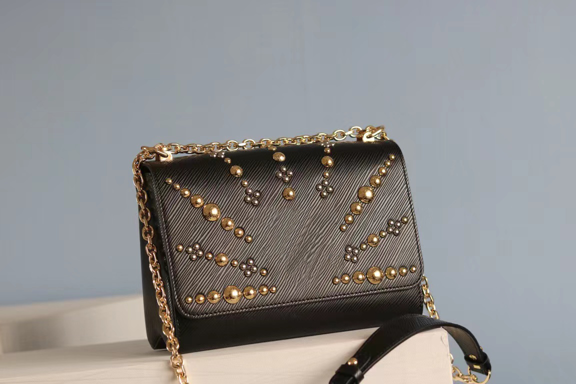 

High quality designer women's shoulder bag V-shaped tongue chain handbag Twill Epi leather messenger bag Medium black handbag 50306, 1#50306