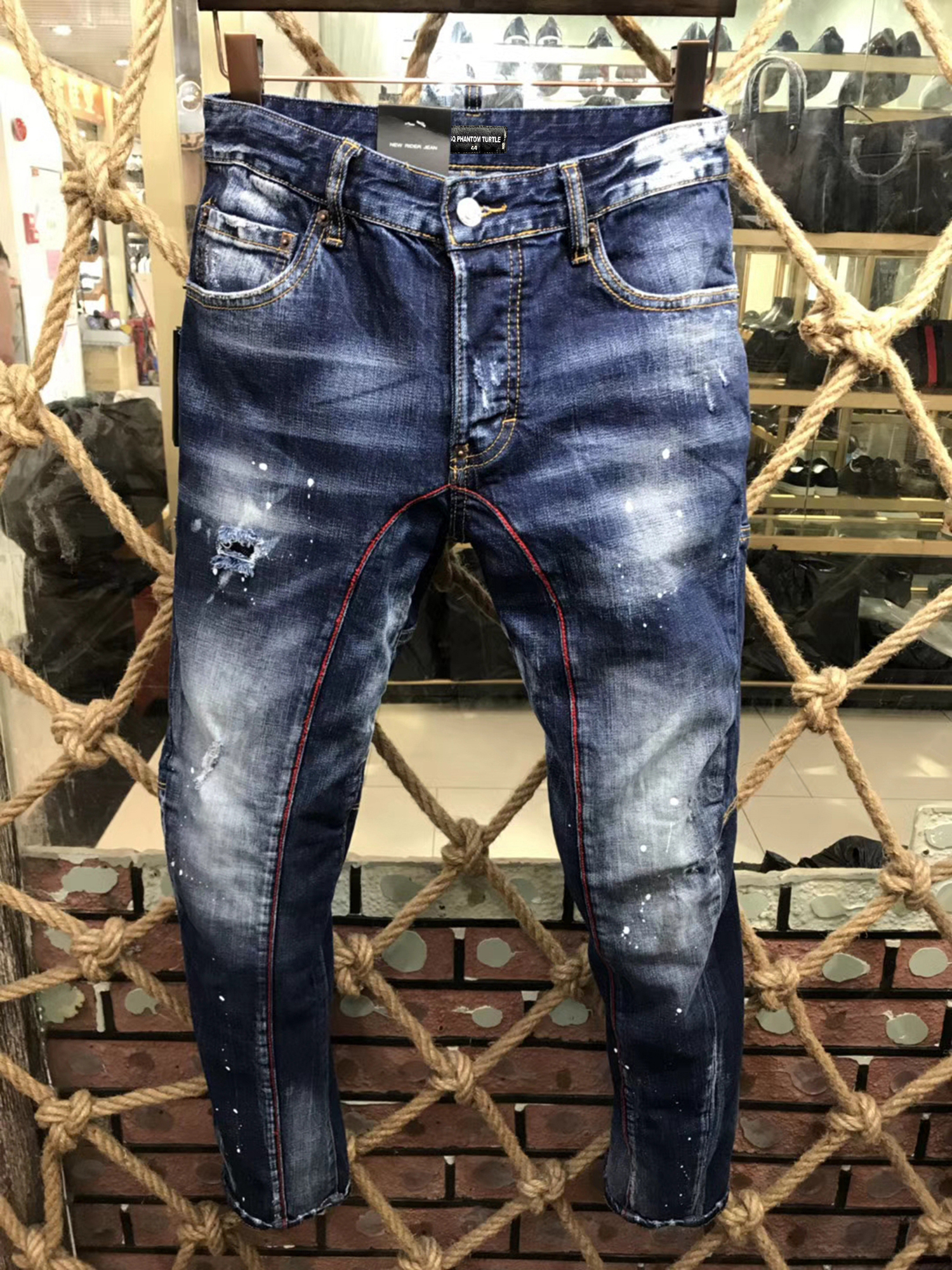DSQ Phantom Turtle Men's Jeans Mens Mens Luxury Designer Jeans Skinny Ripped Cool Guy Causal Hole Denim Fashion Fashion Fit Jeans Mens Lavage Pan