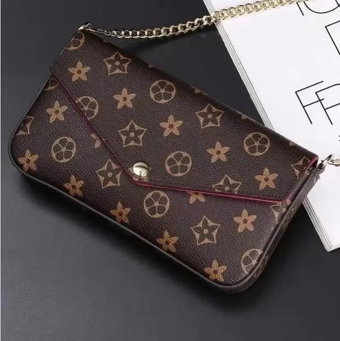

Fashion Women Multi Purses Pochette Chain Bags ladiesTote Handbags Messenger Wallet Shoulder Bag High Quality Genuine Leather Crossbody bag with orange box, Black embossing