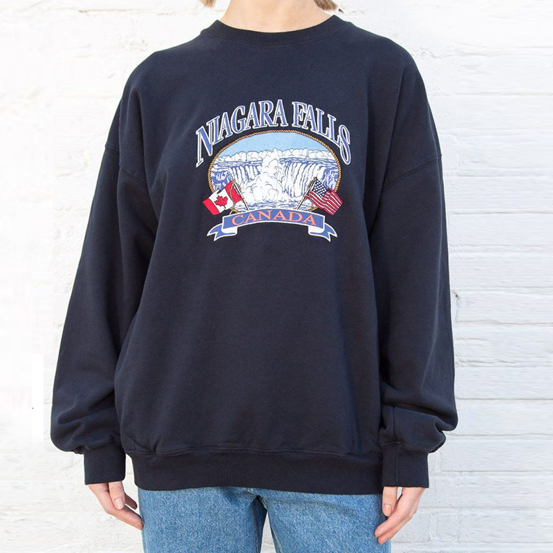 

Women's Hoodies Sweatshirts Niagara Falls Canada Embroidered Oversize Pullover 90s Aesthetic Women Teen Girl Streetwear 230311, Navy blue
