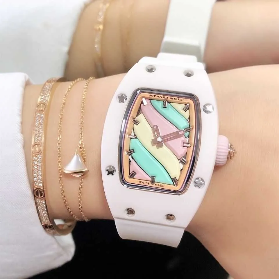 

Luxury Watches For Mens Mechanical Watch Richa Milles Marshmallow Series Rm00703 Fully Automatic Ceramic Case Womens Sport Wristwatches MM, White