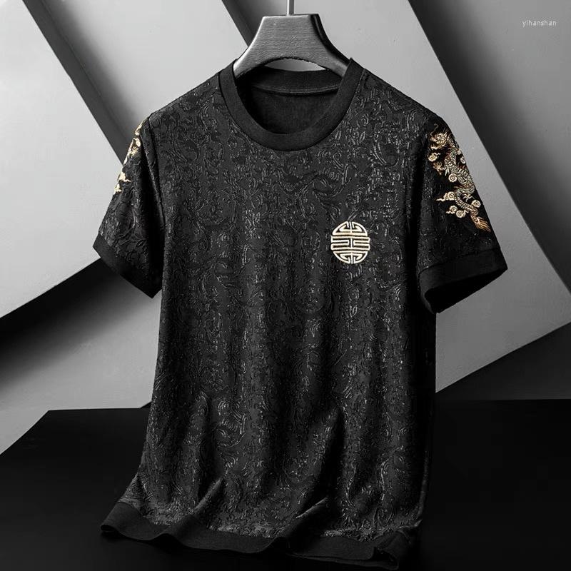 

Men's T Shirts Brand High End Luxury Dragon Embroidery Short Sleeve T-shirt Men's Spring And Summer 2023 Casual Loose Large Top Fashion, Black