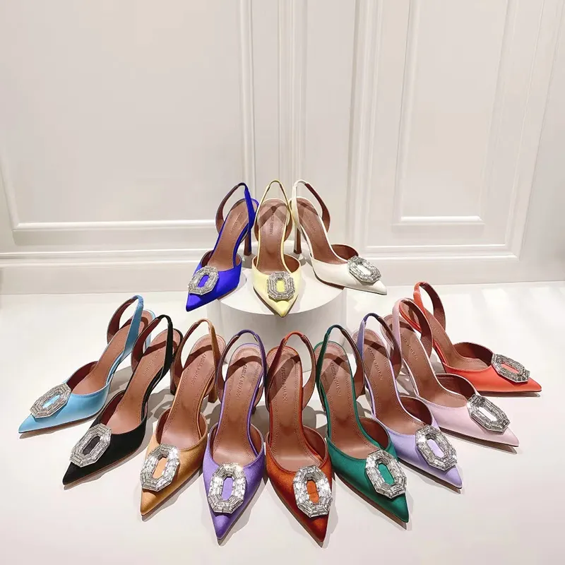 

Amina Muaddi Dress Shoes Pumps High Heels Sexy Sandals Factory Shoes Luxury Saeda Crystal Strap Satin Suede Leather Wedding Party Womens