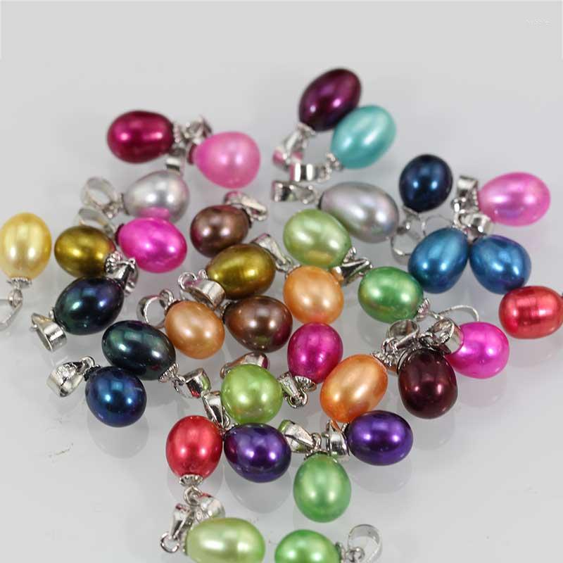 

Pendant Necklaces 7-8MM Rice Natural Freshwater Pearl Necklace Mixed Rainbow Colors Oval Drop 20pcs/lot FP462