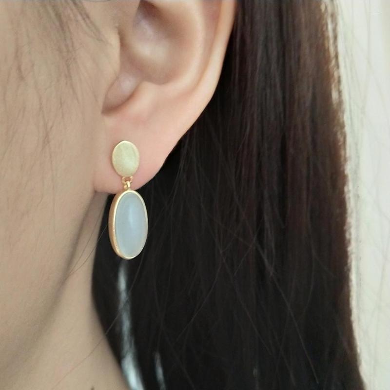 

Dangle Earrings Authentic 925 Sterling Silver OPAL OVAL &Plain Geometric Fine JEWELRY TLE699