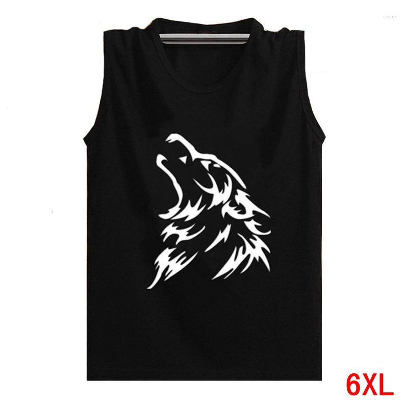 

Men's Tank Tops Fitness Sweatshirt Men's Large Size 6XL Vest Loose 7XL Print Wolf  5XL Cotton Sleeveless Blue Black, Picture color