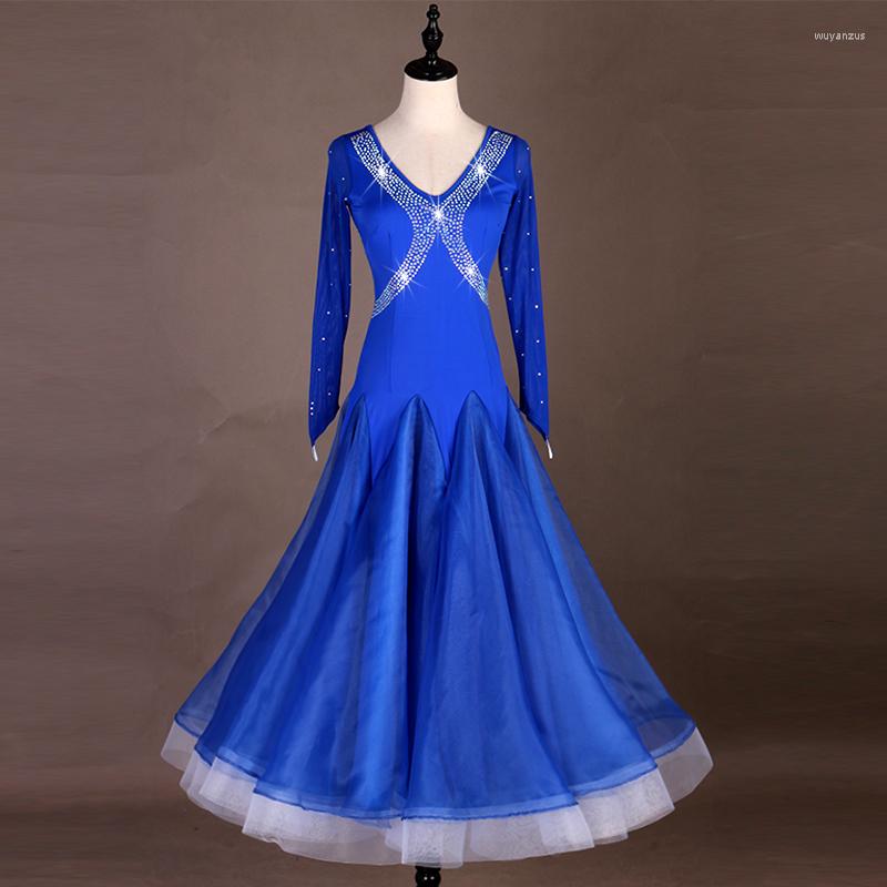 

Stage Wear Ballroom Dance Competition Dress Standard Dresses Modern Costume Waltz Blue Black Mq030