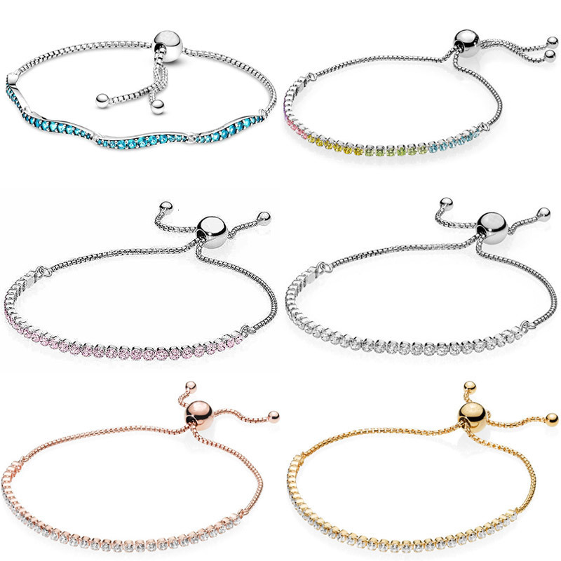 

Bangle Blue Wavy Slider Classic Tennis Sparkling Strand Adjust Bracelet 925 Sterling Silver Fit Europe Bead Charm Diy Jewelry 230313