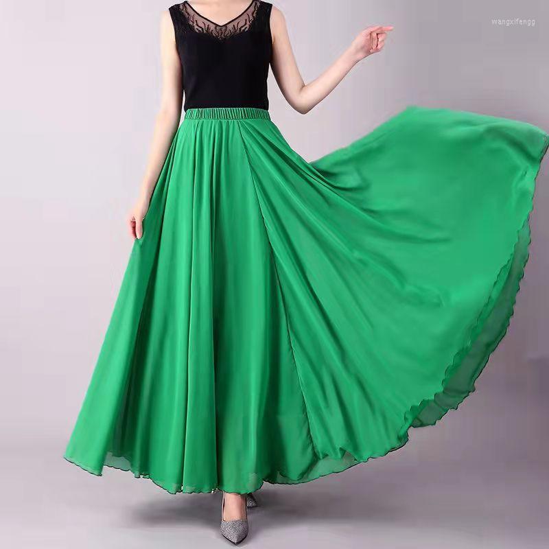 

Skirts 2023 Summer Women's Chiffon Double Layer 540 Degree Skirt Large Swing Casual Beach Long Women Pleated Maxi, Navy
