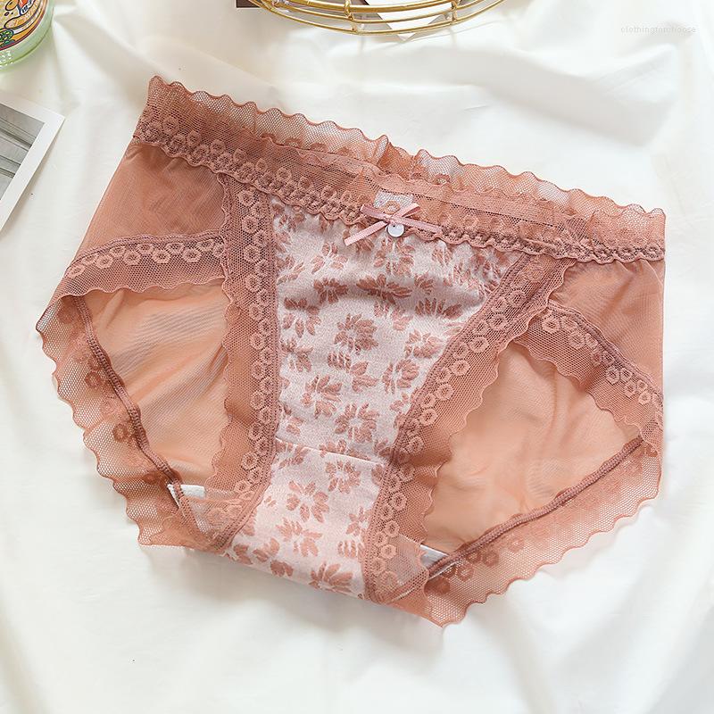 

Women's Panties Japanese Style Women Sexy Lace Cotton Middle Waist Underwear High Elasticity Embroidery Leopard Print Breifs, Green