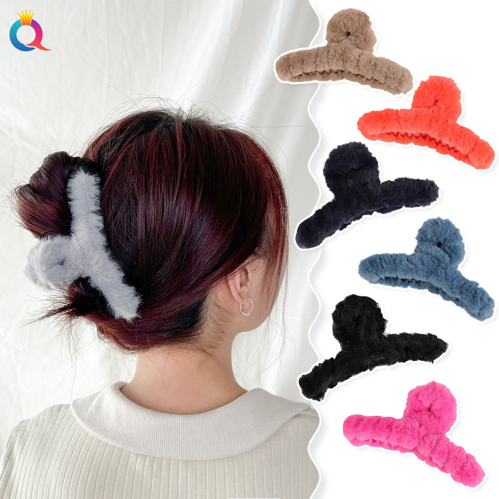 

Plush Velvet Ribbon Hair Clip Elegant 11cm Large Size Acrylic Hairpins Faux Fur Clip Barrette Crab Headwear For Women Girls Hair Accessories 1907, As option show