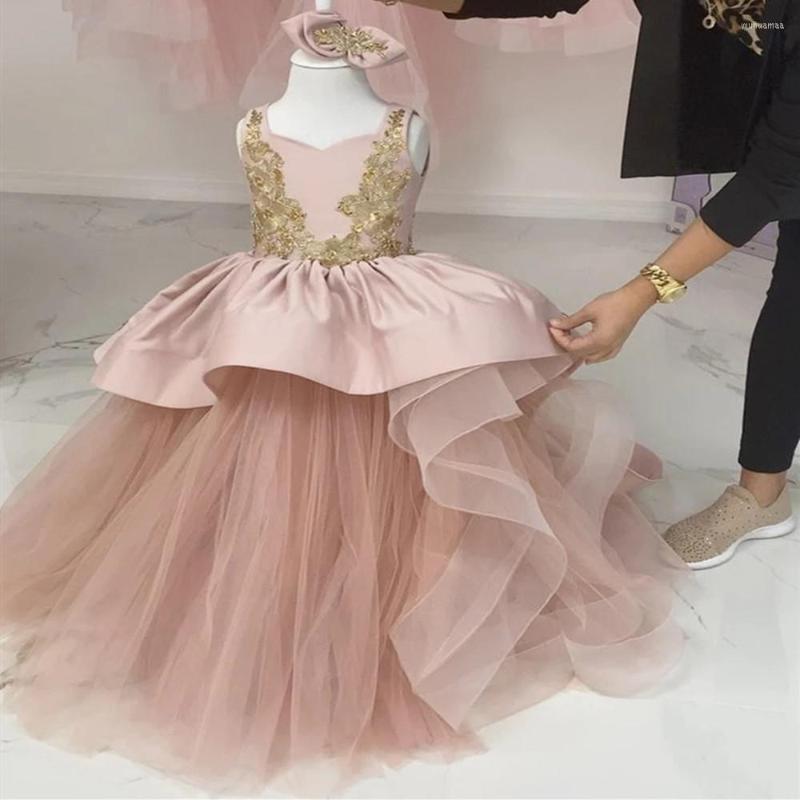 

Girl Dresses Pink Long Little Girls Ball Gown Pageant Dress Birthday Party Kids Gold Lace Tulle Size 2-14 Years, Yellow