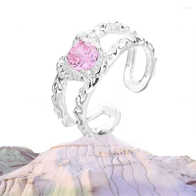 

Wedding Rings Surflove Irregular Double Layer Pink Zircon For Women Sweet Romantic Opening Adjustable Ring