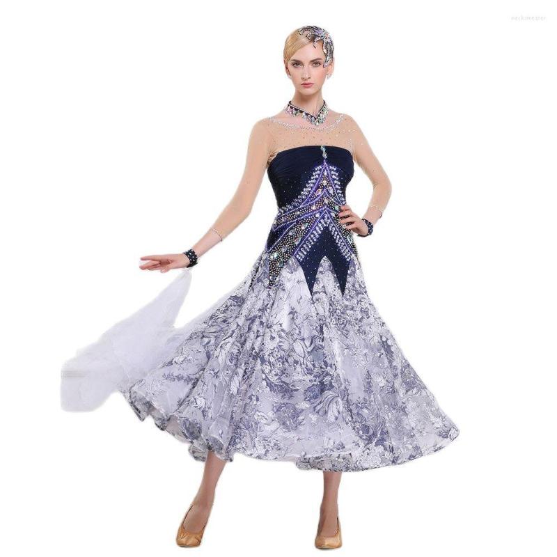 

Stage Wear B-16244 Custom Made Ballroom Dresses Sexy Long Sleeves Waltz Dancing Big Swing Dress Women Competition, Picture shown