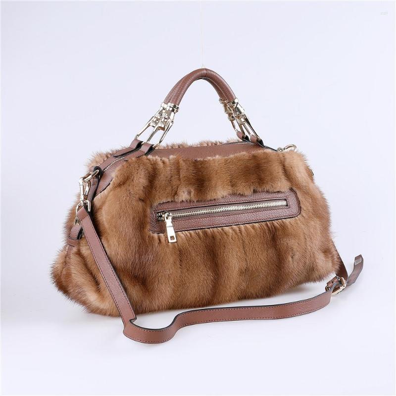 

Duffel Bags High Quality Women Winter Genuine Leather Shoulder Bag Large Tote Clutch Purse Handbag, Black