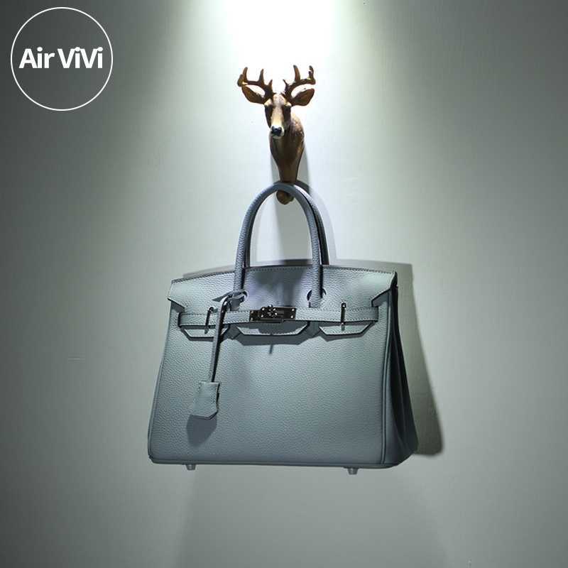 

designer women handbag birkin Silver buckle bags new leather bag hardware top layer cowhide women's bag fashion, Haze blue/30cm medium/shoulder strap [si