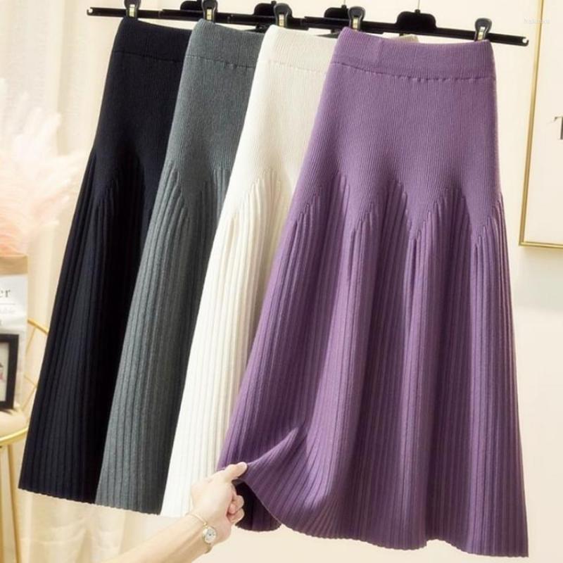 

Skirts Autumn And Winter Mid-length Solid Color A-line Skirt Casual All-match Knitted Pleated Half-length Women, Beige