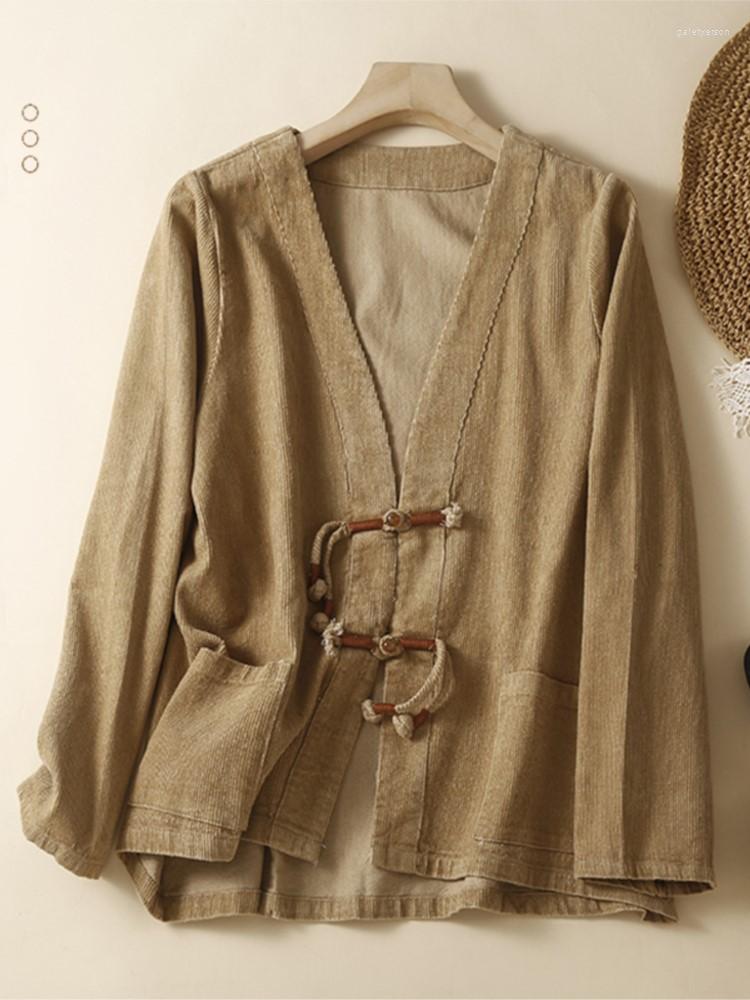 

Women's Jackets Women 2023 Autumn Spring Retro Corduroy Button V-neck Cardigan Long Sleeve Casual Loose Outerwear Coat Female, Green