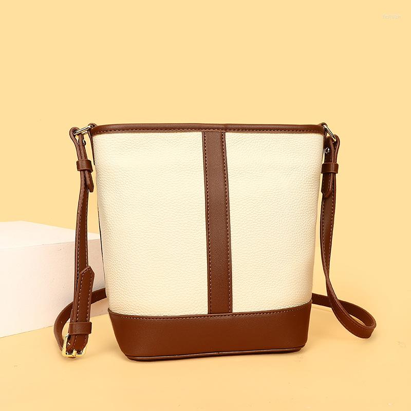 

Evening Bags Fashion Trend Sling Korean Designer Handbags For Women Genuine Leather Bucket Casual Vintage Lady Tote Shoulder Messenger