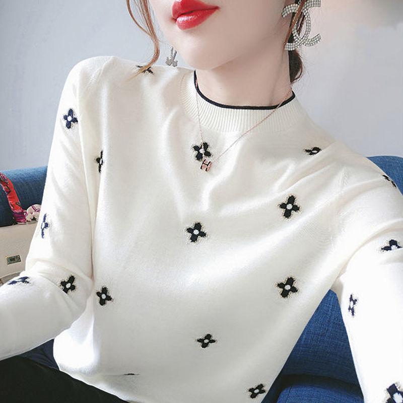 

T Shirts Women's Sweaters Delicate Embroidered Sweater Woman Autumn And Winter Slim Large Undershirt Students Han Version Of Long- Svtc, Orange