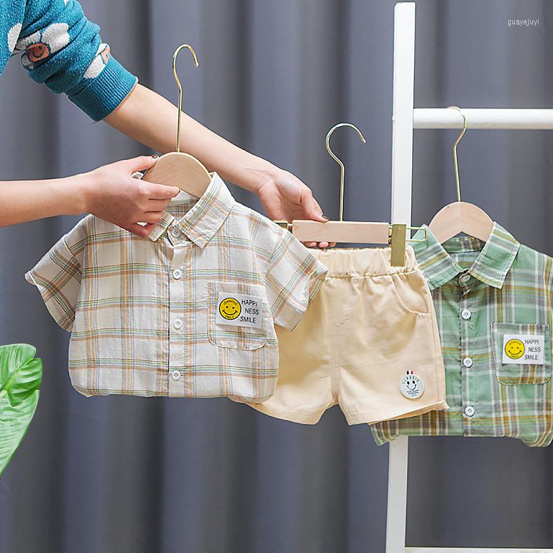 

Clothing Sets Summer Cotton Toddler Children Green& Khaki Plaid Shirt Pants Kids Handsome Boys Outfits Child Daily Fashion Suit, Green set