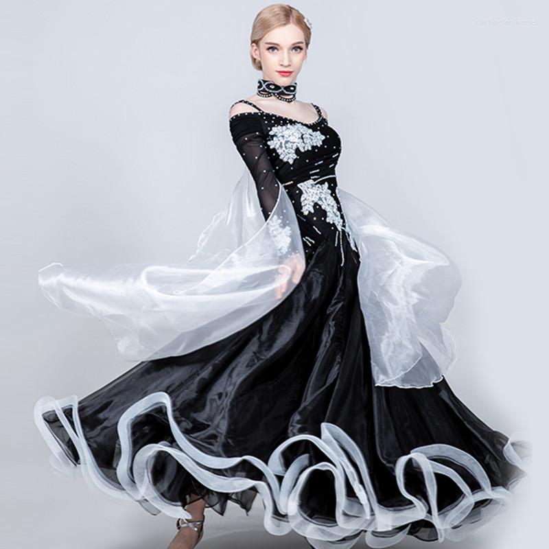

Stage Wear Ballroom Dance Competition Dress Women Standard For Girls Waltz Fringe Swing Party Foxtrot, Black