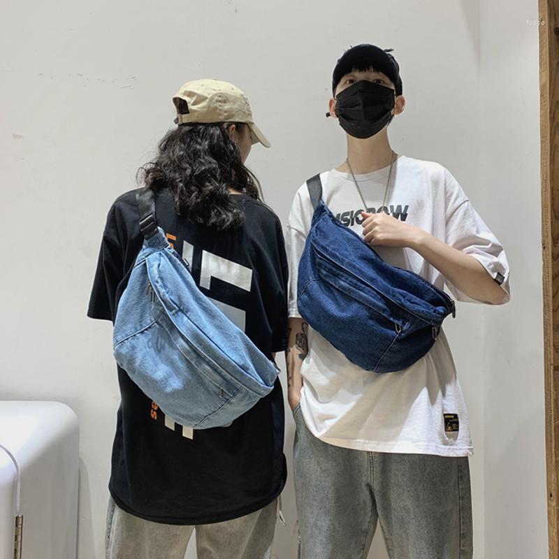 

Evening Bags Unisex Crossbody Sling Chest Bag Denim Shoulder Women Belt Men Hip Hop Fashion Bum Travel Purse Phone Pouch Pocket, Deep blue