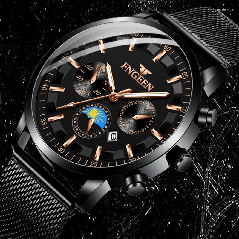 

Wristwatches Fashion Cool Mens Watch Calendar Top Waterproof Quartz Watches For Men Mesh Steel Wristwatch Relogio Masculino