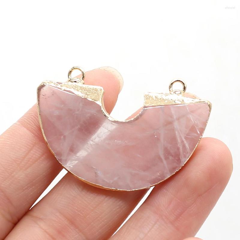 

Pendant Necklaces Natural Stone Gems Double Hole Semicircle Connector Handmade Crafts Necklace Bracelet Accessories For Women 27x40mm