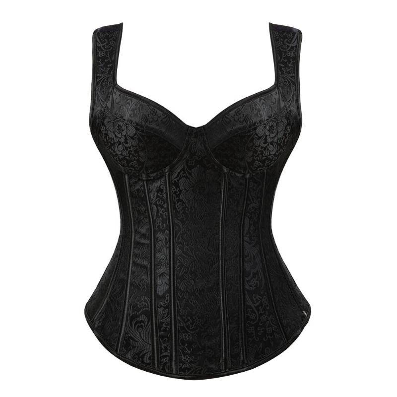 

Bustiers & Corsets Corset For Women Retro Steampunk Vest Sexy Gothic Overbust Top Straps Lace Up Zipper Side And BustiersBustiers, Black