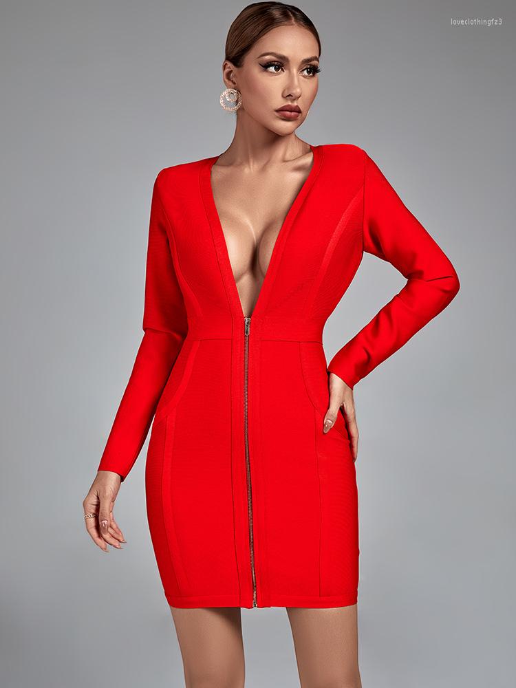 

Casual Dresses Long Sleeve Bandage Dress Women Red Bodycon Evening Party Elegant Sexy Hollow Out Midi Club Outfits 2023 Autumn Winter