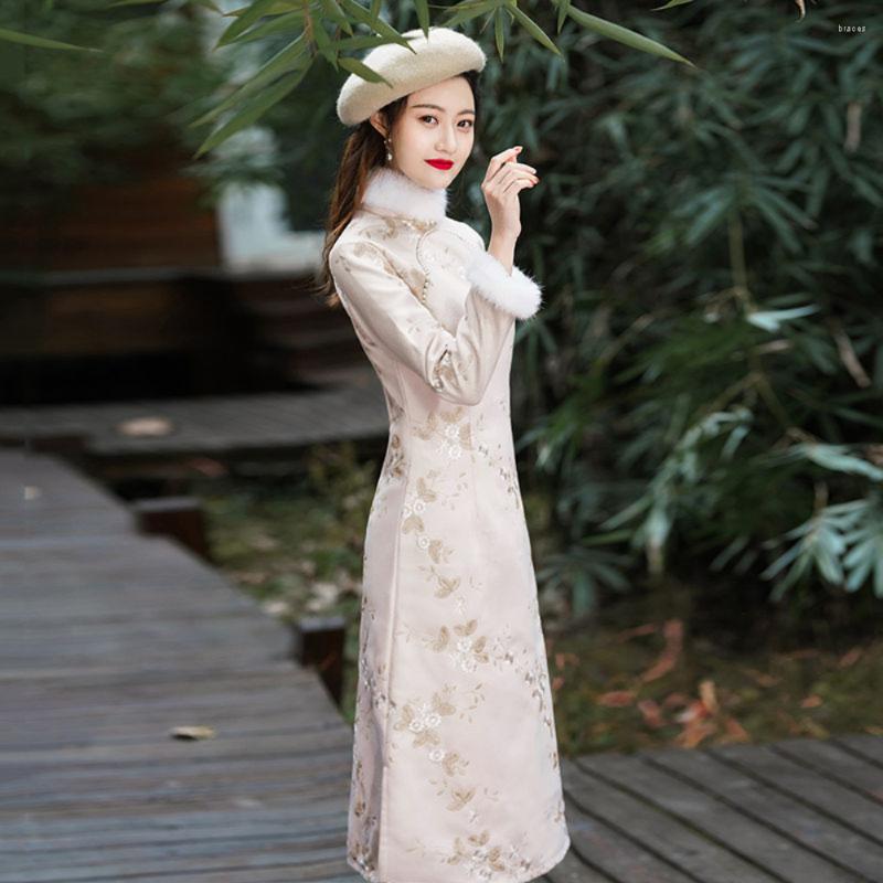 

Ethnic Clothing Cheongsam 2023 Young Lady Elegant Chinese Girl Improved Qipao Dress Autumn Winter Long Sleeve Year Outfits For Women