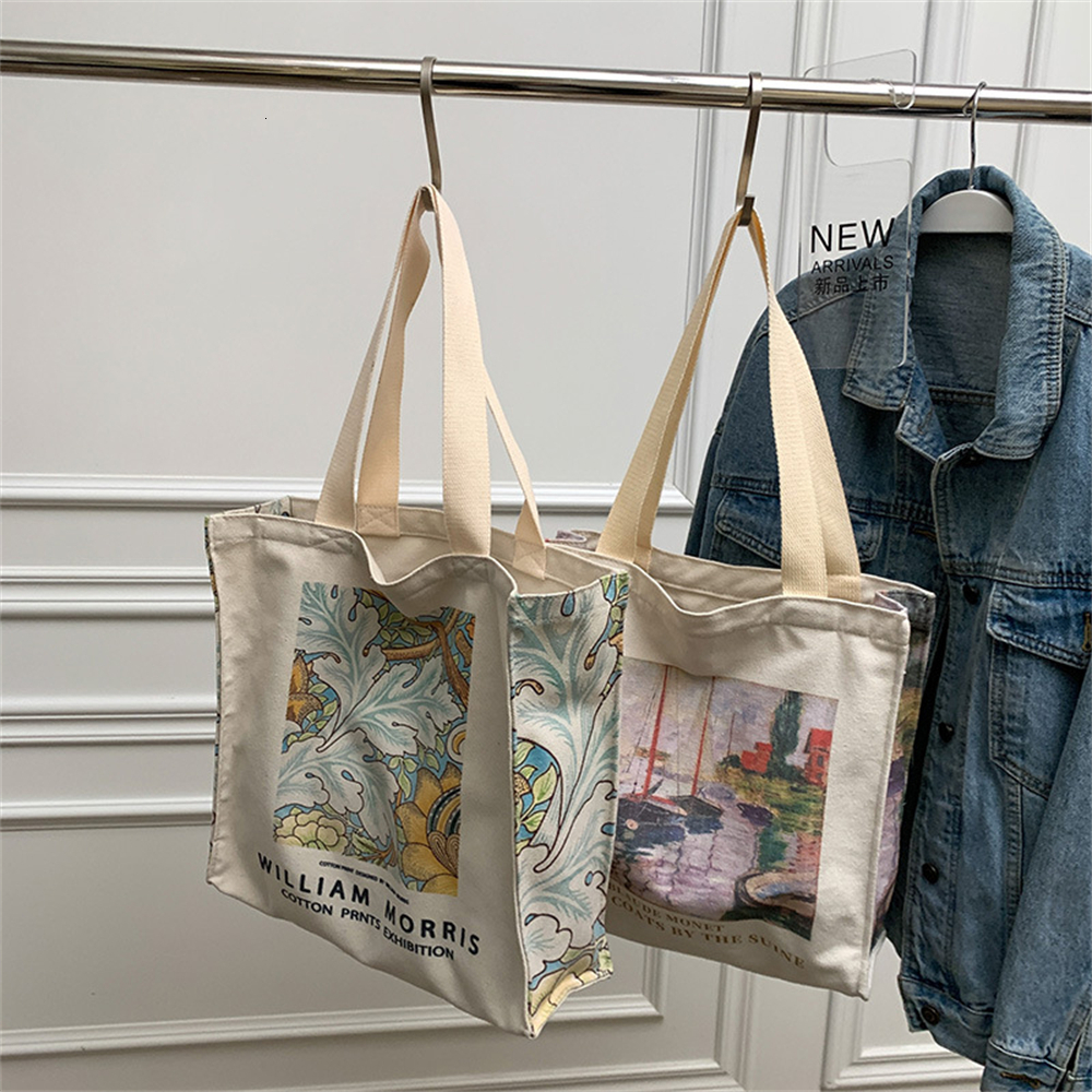 

Shopping Bags Retro Flower Canvas Large Capacity Shoulder Ladies Fashion Literature Cotton Letters Student Handbag 230313