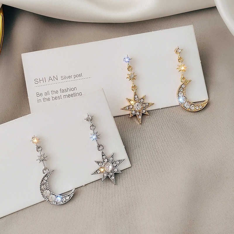 

Dangle Chandelier Needle Shining Octagonal Meter Mans Star Moon Rhinestone Asymmetrical Earring Online Celebrity Feminine Earrings. G230313