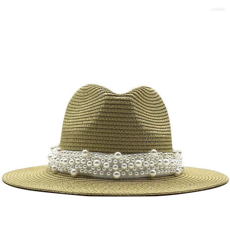 

Wide Brim Hats Luxury Panama Hat Summer Sun For Women Beach Straw Girl UV Protection Cap Chapeau Femme 2023 Scot22, Solid color khaki