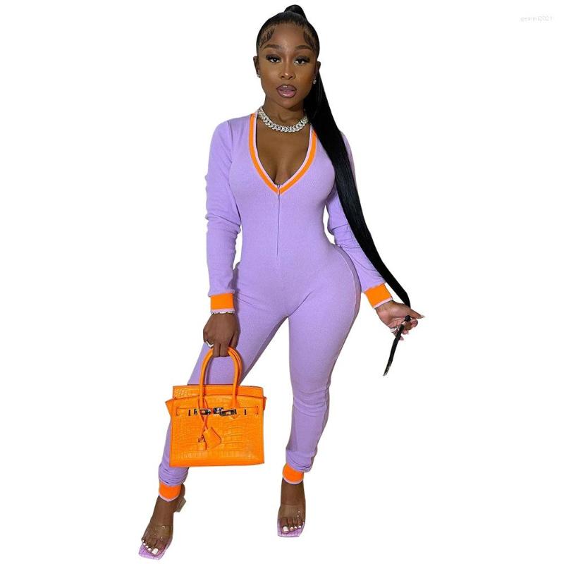 

Women' Jumpsuits Casual Women Jumpsuit Color Patchwork V-neck Sportwear Long Rompers Womens Overalls Outdoor Wear, Black