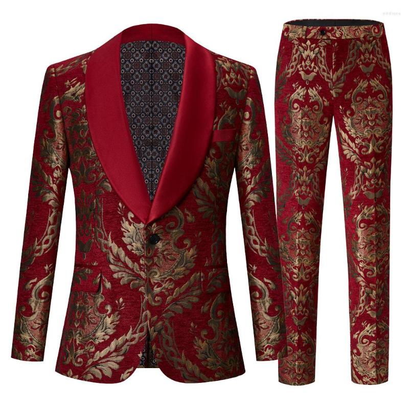

Men's Suits 2023 Men's Jacquard Color Matching Suit Red Green Collar Performance Studio Leisure