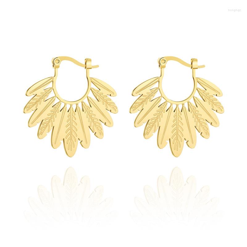 

Hoop Earrings Aneebayh Stylish Stainless Steel Leaves Geometric Hollow Women Fashion Trendy 18k Plated Metal Jewelry