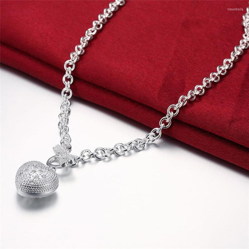 

Chains Silver Necklace Jewelry Charm 18 Inches Shiny Crystal Heart Key For Women Christmas Gift