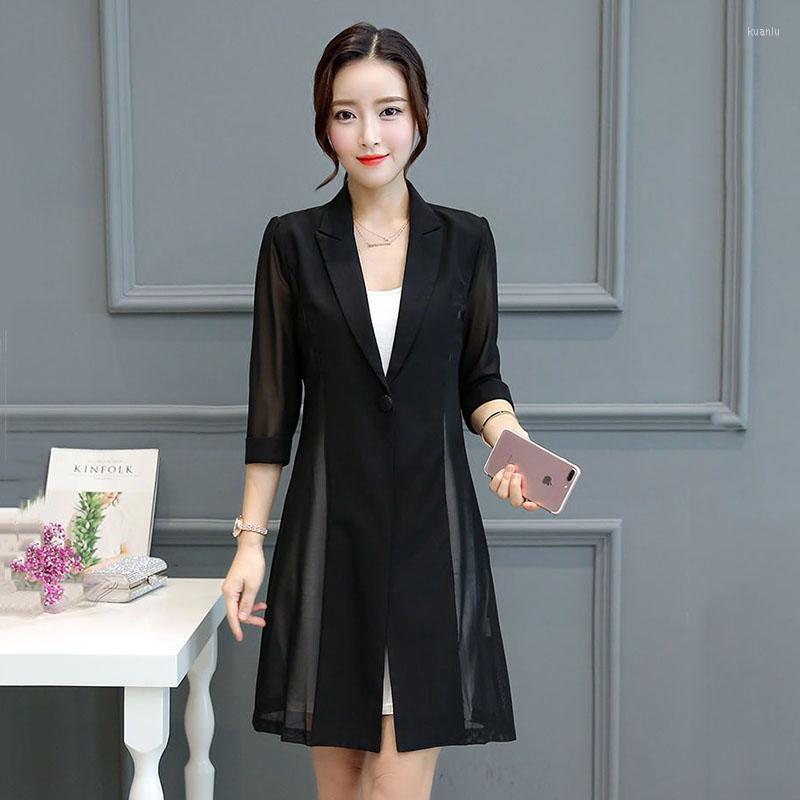 

Women's Suits 2023 Spring Summer Suit Women Coat Fashion Three Quarter Sleeve Mid Long Shawl Blazer Jacket Casual Ladies Blazers Tops, White