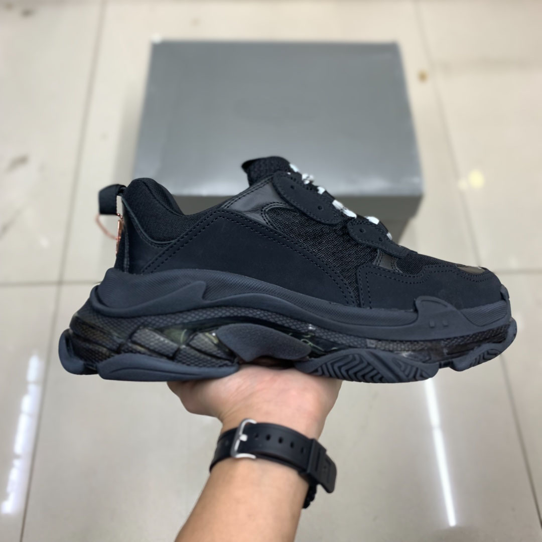 

Men Shoes Paris Triple S Leather Mesh Mid-top Trainers Black Clear Sole Sneakers