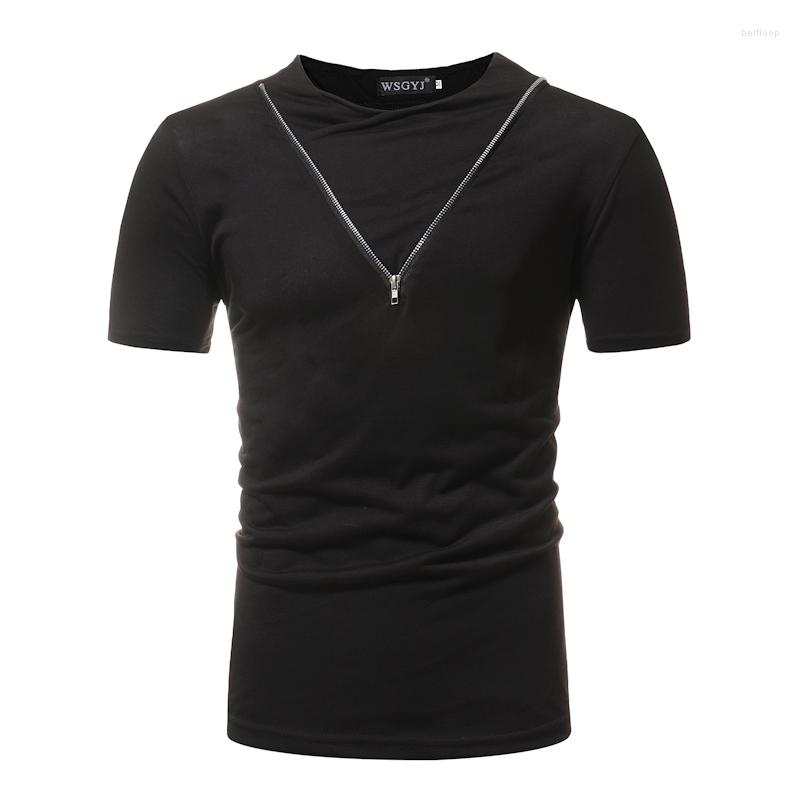 

Men's T Shirts Short Sleeve T-Shirt Tops Tees 2023 Coat Top Men Pure Color Zipper Decoration Leisure, Black