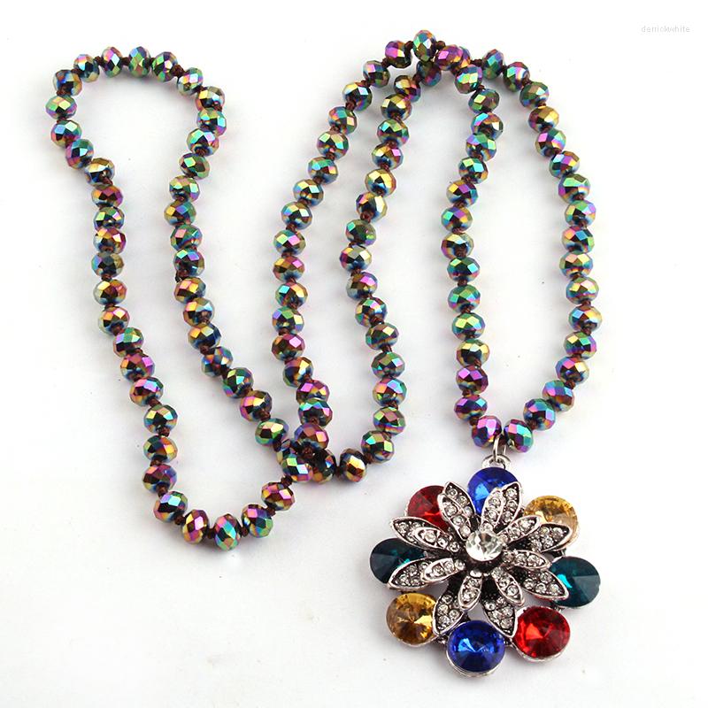 

Pendant Necklaces MOODPC Fashion Bohemian Tribal Rustic Soldered Artisan Jewelry Multicolor Crystal Glass Beads Knotted Flower Necklace