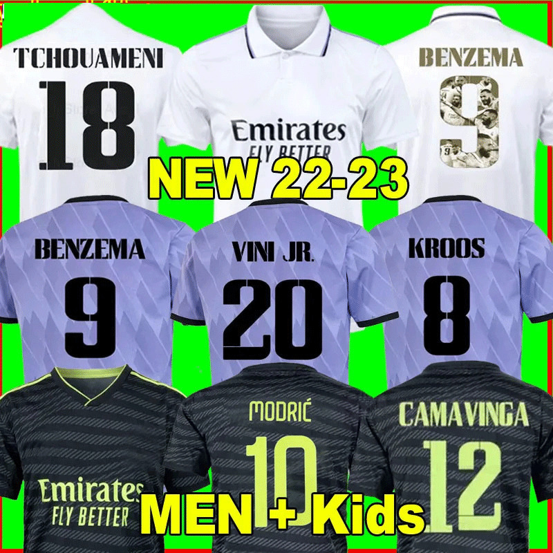 

BENZEMA Soccer Jerseys 22 23 Football Shirt VINI JR CAMAVINGA 120th Y-3 ALABA HAZARD ASENSIO MODRIC MARCELO REAL MADRIDS Final 2022 2023 Camiseta Men Kids Kit Uniforms, 22-23 home kids