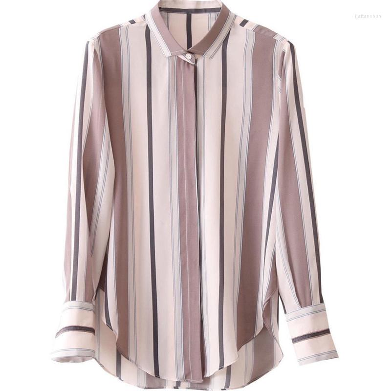 

Women's Blouses 2023 Spring Autumn Women's Korean Fashion Striped Print Button Up Shirt Casual Long Sleeve Loose Office Ladies Basic, Khaki