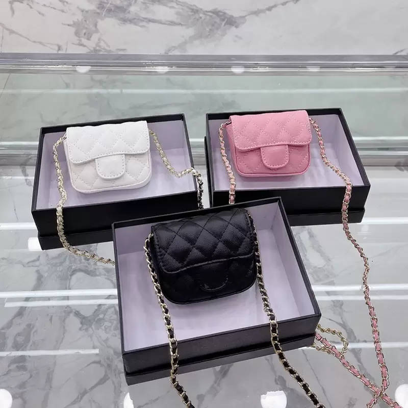 

Ladies Girls Calfskin Caviar Womens Designer bag Tiny Vanity Bags Genuine Leather Quilted Matelasse Crossbody Shoulder Mini Cometic, Black