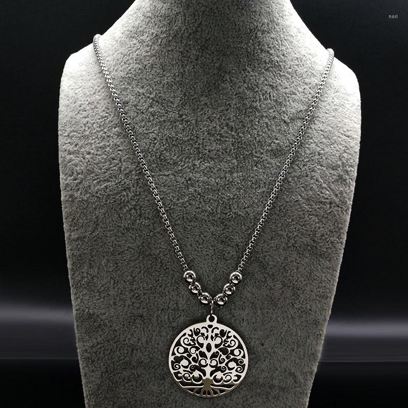 

Pendant Necklaces 2023 Tree Of Life Round Long Stainless Steel Chocker Necklace Women Jewlery Silver Color Jewelry Colgante N18051