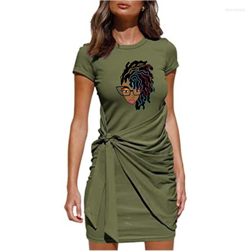 

Casual Dresses African Dress For Women Feminist Sleeveless Pleated Bow-knot Belted Irregular Mini Clubwear 2023, Green