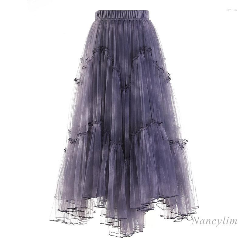 

Skirts 2023 Spring Gradient Gauze Skirt Women' High Waist Slimming Flounced Sense Irregular Long Female Clothes, Pink